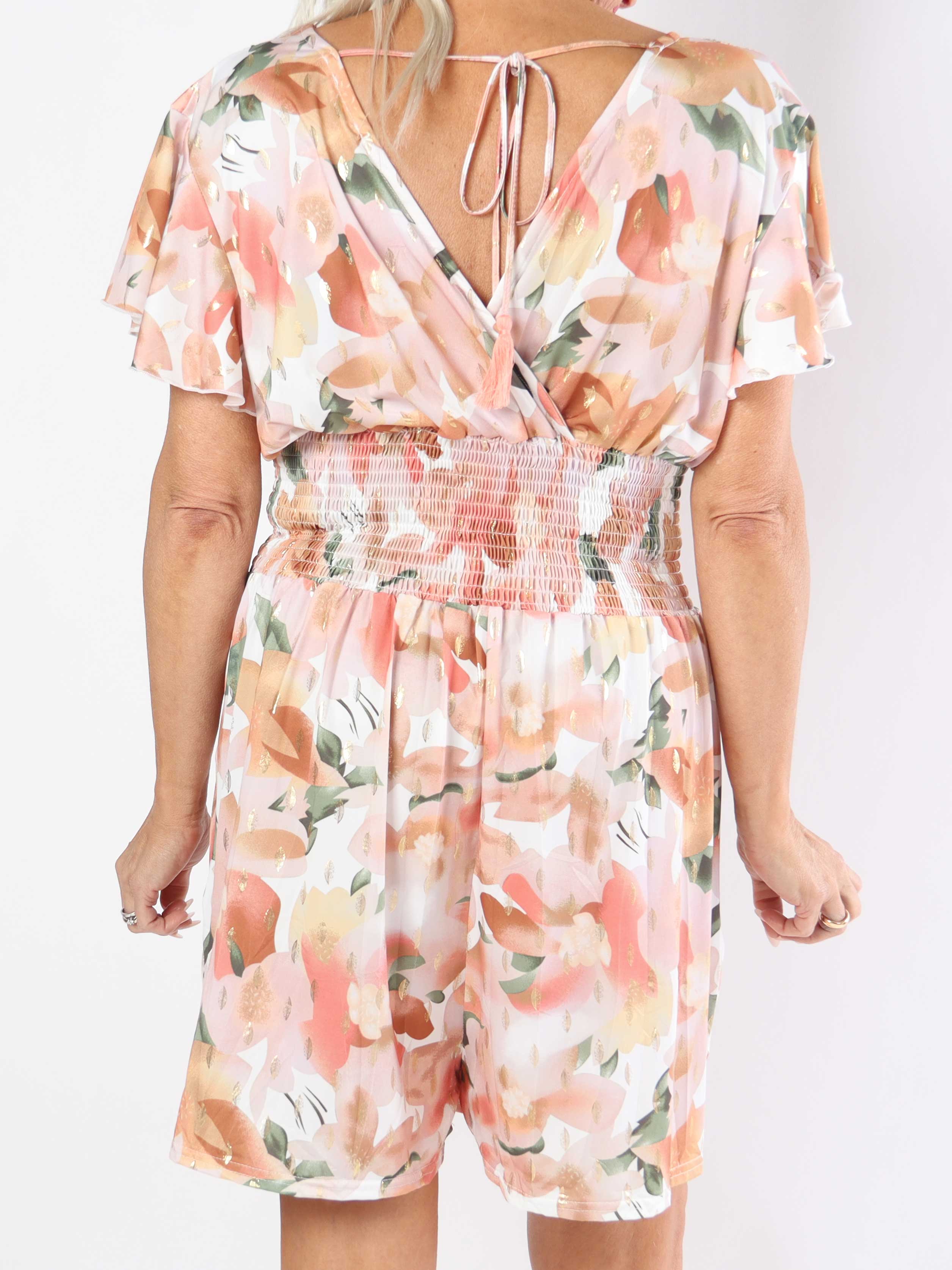 Pams Sweet Flower Playsuit - Elastisk plus size buksedragt med blomsterprint